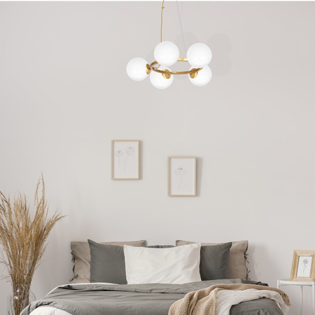 Lampa wisząca VIENNA 5xE14 Mosiądz Obręcz Geometryczne Elegancka MLP5577 Milagro Metal + Szkło