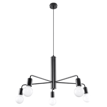 Lampa Sufitowa Wisząca Zwis 5x E27 Żyrandol Nieregularna Czarna Industrialna Duomo Sollux