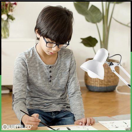Lampka Biurkowa Kreślarska Stołowa E27 TOBI Biała Lumiled + uchwyt na blat
