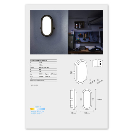 Lampa LED Przemysłowa Zewnętrzna Kinkiet Elewacyjny 11W 840lm 4000K IP54 Czarny z Modułem Awaryjnym Bulkhead Ledvance