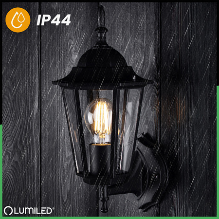 Kinkiet Ogrodowy Elewacyjny Zewnętrzny E27 LATARNIA do GÓRY Czarna BELLIS LUMILED