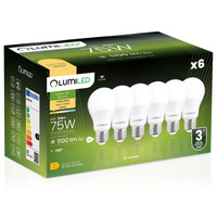 6x Żarówka LED E27 A60 10W = 75W 1100lm 3000K Ciepła 260° LUMILED