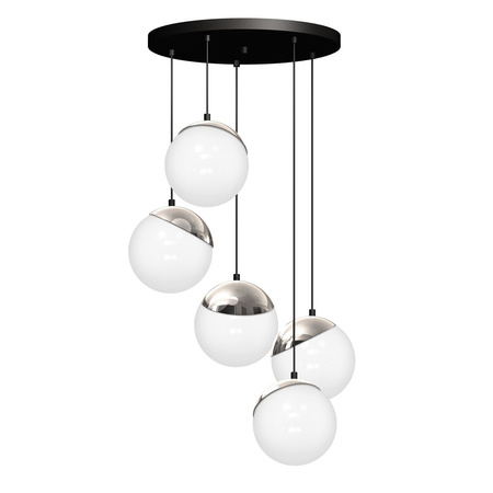 Lampa wisząca SFERA 5xE14 Białe Kule Chromowane Detale MLP8885 Milagro Metal + Szkło