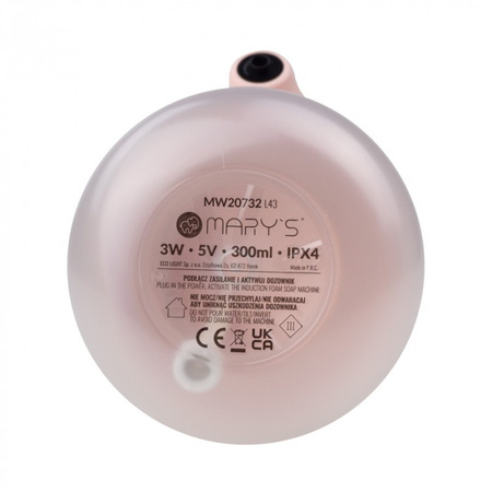 Dozownik Aplikator do Mydła Bezdotykowy dla Dzieci Różowy USB Akumulatorowy 1200mAh SŁONIK MARY'S