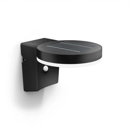 Kinkiet Ogrodowy Lampa Solarna Elewacyjna Zewnętrzna LED 1.3W 250lm 3000K z Czujnikiem Ruchu i Zmierzchu Czarna Zonal Ultra Efficient Philips