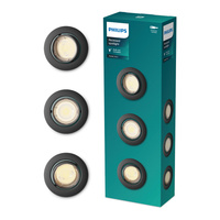 3x Oprawa Podtynkowa Wpuszczana LED GU10 Ruchoma Aluminiowa Okrągła Czarna Peridot Philips