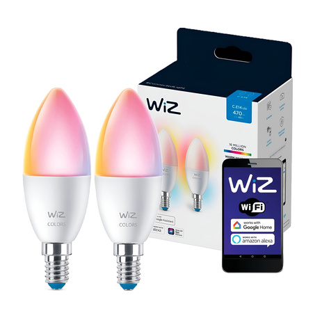 2x Żarówka LED E14 C37 4,9W = 40W 2200-6500K + RGB SMART WiFi WiZ