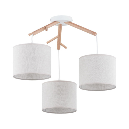 Lampa Sufitowa Wisząca ALBERO LINEN Żyrandol Beżowo-Drewniana Skandynawska 3xE27 6556 TK Lighting