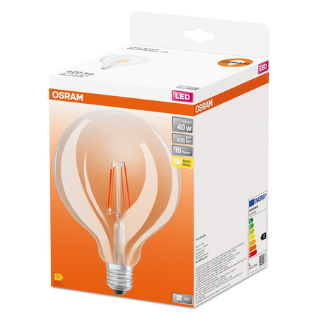 Żarówka LED G125 Kula E27 4W = 40W 470lm 2700K Ciepła 300° Retrofit Filament CLASSIC Osram