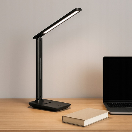 Lampka Biurkowa Stołowa Regulowana LED 5W 400lm 3000-4000-6500K CCT Akumulatorowa Szkolna Nocna Ściemnialna Włącznik On/Off Czarna Kivo Masterled