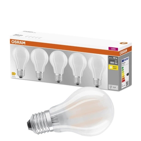 5x Żarówka LED A60 E27 6.5W = 60W 806lm 2700K Ciepła 300° BASE Osram