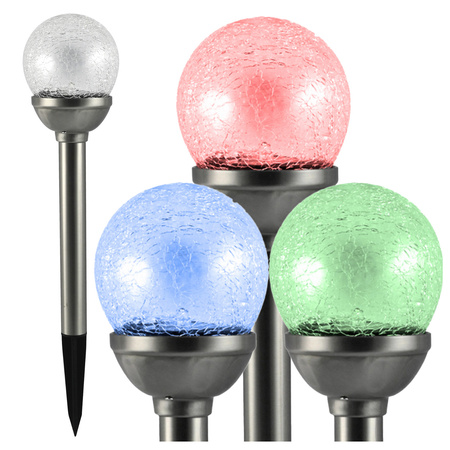 Lampa Ogrodowa LED Solarna Wbijana KULA SZKŁO Inox 8 cm RGB IP44