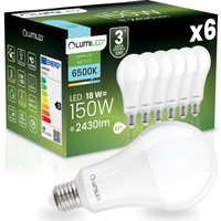 6x Żarówka LED E27 A70 18W = 150W 2430lm 6500K Zimna 260° LUMILED