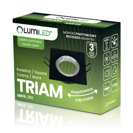Oprawa Halogenowa Podtynkowa Lampa Sufitowa Kwadrat Ruchoma GU10 MR16 Czarna TRIAM LUMILED