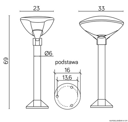 Lampa Ogrodowa Zewnętrzna Stojąca SŁUPEK TEO 3 E27 69cm Su-Ma