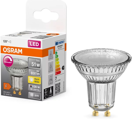 Żarówka LED GU10 7W = 51W 650lm 2700K Ciepła 120° Ściemnialna OSRAM SUPER STAR