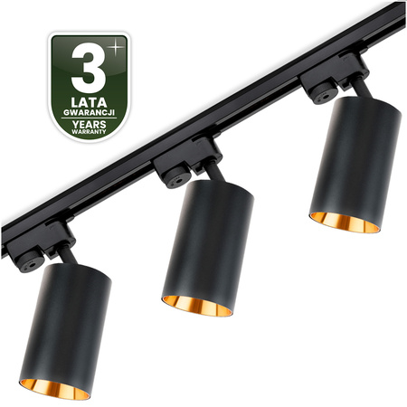 Zestaw Szyna Oświetleniowa Szynoprzewód 1,5m + 3x Reflektor Szynowy SAGI GU10 Czarno Złoty LUMILED