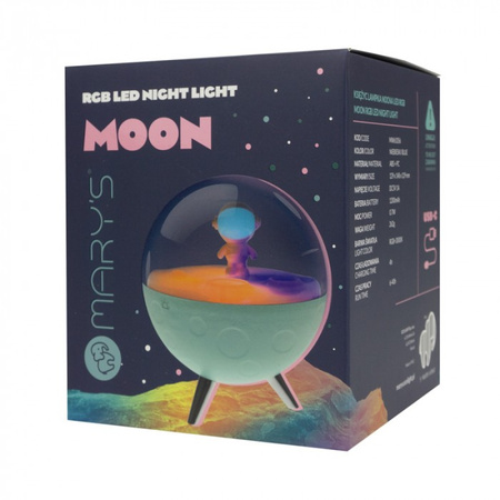 Lampka Nocna Dziecięca LED 0.7W 3000K Ciepła + Wielokolorowa RGB Akumulatorowa 1200mAh Niebieska KSĘŻYC MARY'S