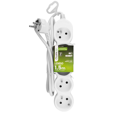 Przedłużacz Sieciowy Kabel z Uziemieniem Listwa Zasilająca 5 Gniazda 1.5m Biały Sznur Lendo Lumiled