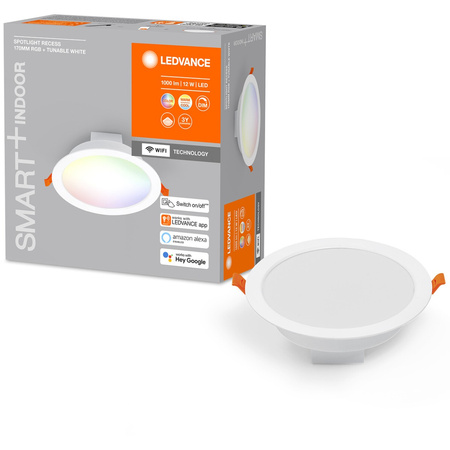 Oprawa Podtynkowa Panel LED Punktowa SPOT 12W 1000lm Ściemnialna CCT RGB Okrągła 17cm Biały SMART+ WiFi Downlight Ledvance