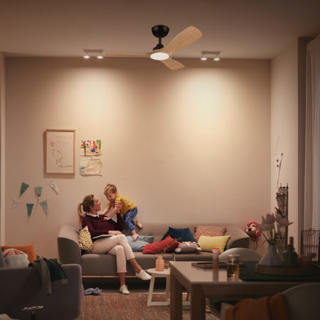 Wentylator Sufitowy 28W Lampa Sufitowa LED 24W 2650lm 3000/4300/6500K CCT Czarna Brązowa + Pilot Olas Philips