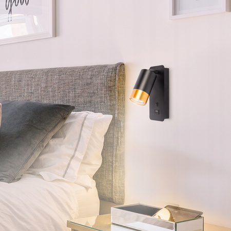 Lampa Ścienna Reflektor Kinkiet Spot do Czytania GU10 Czarny Złoty Klemens Masterled