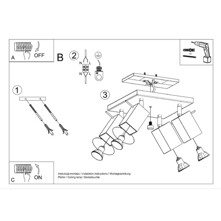 Lampa Sufitowa Oprawa Natynkowa SPOT TUBA Reflektor 4x GU10 Kwadratowa Biała Nowoczesna Merida Sollux