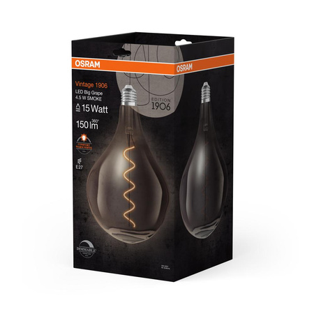 Żarówka LED Dekoracyjna A165 E27 4.5W = 15W 150lm 1700K Ciepła 320° Dymiona Ściemnialna Vintage 1906 Osram