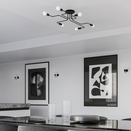 Lampa Sufitowa Oprawa Natynkowa Wisząca Zwis 4x E27 Żyrandol Nieregularna Czarna Industrialna Vector Sollux