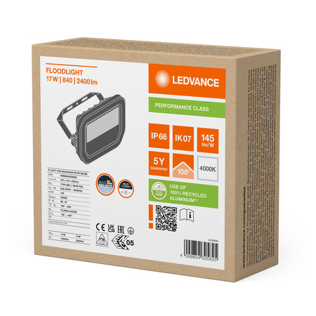 Naświetlacz LED Reflektor Zewnętrzny Lampa 17W 2400lm 4000K IP66 Czarny Floodlight Ledvance