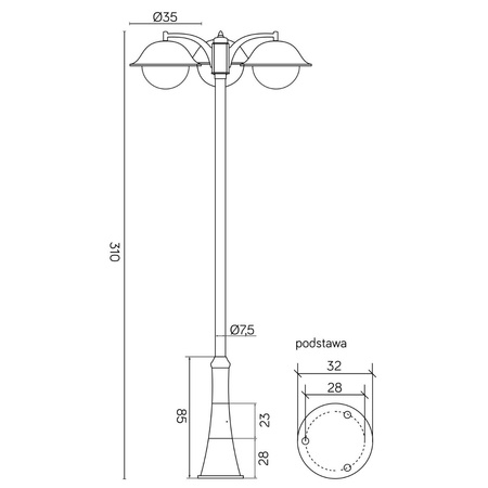 Lampa Ogrodowa Zewnętrzna Słupek LATARNIA E27 Prince Max OGMW 3 O-BD 310cm czarny Su-Ma
