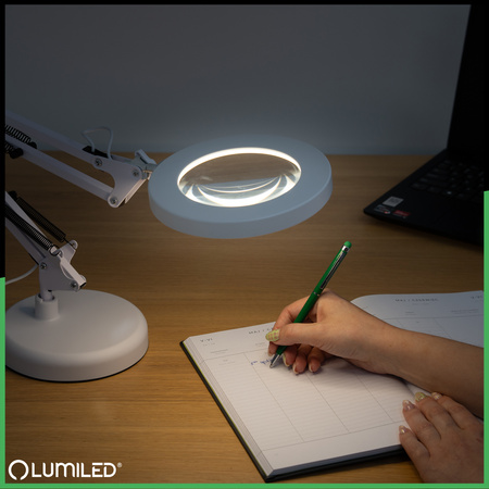 ZESTAW Lampka Biurkowa LED 8W CCT Kreślarska Stołowa Lupa LUCA 2 Biała + Adapter USB 5V/1A DC LUMILED
