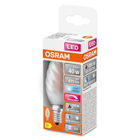 Żarówka LED BW35 Świeczka E14 3.4W = 40W 470lm 4000K Neutralna CRI90 300° Filament Ściemnialna SUPERSTAR PLUS CLASSIC Osram