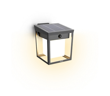 Kinkiet Ogrodowy Lampa Solarna Elewacyjna Zewnętrzna LED 1.5W 250lm 3000K IP44 z Czujnikiem Ruchu i Zmierzchu Antracyt Blaise Ultra Efficient Philips