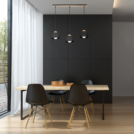 Lampa wisząca w stylu skandynawskim sufitowa czarna MiLAGRO DAMA 3x E27 Drewno + metal