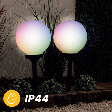 Lampa Solarna Ogrodowa LED ATRIS Wbijana Naziemna Biała Kula 25cm RGB LUMILED