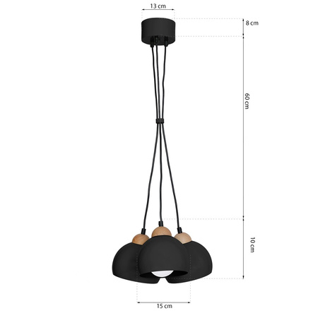 Lampa Wisząca Sufitowa DAMA Czarna 3xE27 Milagro