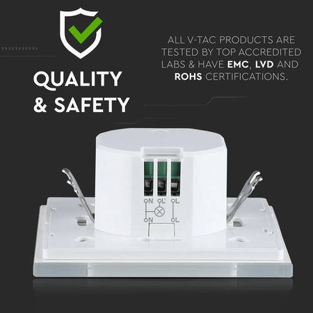 Czujnik Ruchu Mikrofalowy 180° IP20 BIAŁY Dopuszkowy Ścienny Nastawny V-TAC