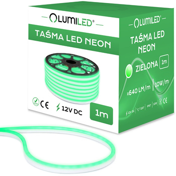 Taśma LED NEON 12V 10W 120LED Zielona IP67 6x12mm 1m Lumiled