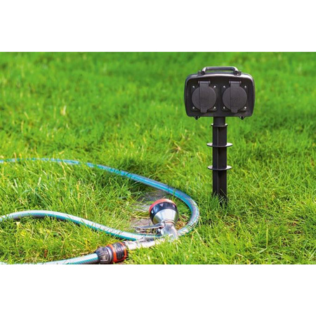 Gniazdo Ogrodowe 2x2P+Z Podwójne z Klapką z Uziemieniem Wbijane z Grotem IP44 Przewód 1,5m ORNO