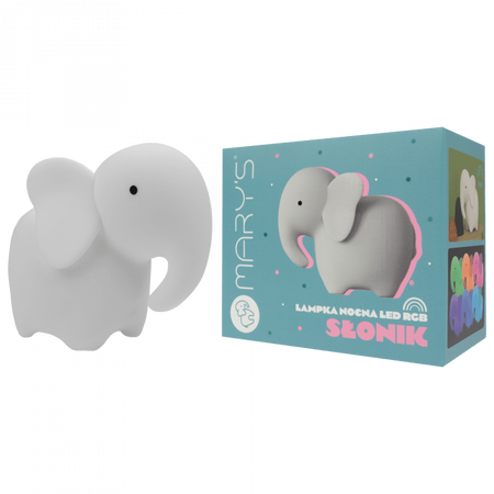 Lampka Nocna Dziecięca LED 1W 3000K Ciepła + Wielokolorowa RGB Akumulatorowa 500mAh Biała SŁOŃ MARY'S