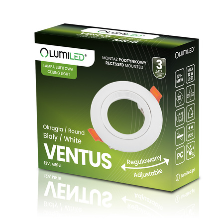Zestaw Oprawa Halogenowa Podtynkowa VENTUS Biała Okrągła + Żarówka LED GU10 6W Ciepła 120° Lumiled