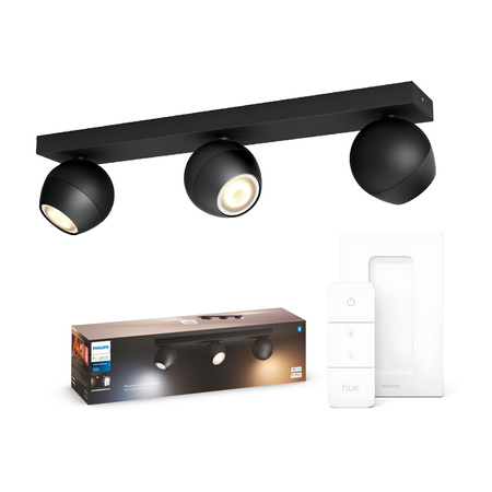 Lampa sufitowa Reflektor LED Spot Buckram Czarny 3x 5W CCT PHILIPS HUE Bluetooth + Przełącznik Dimmer Switch