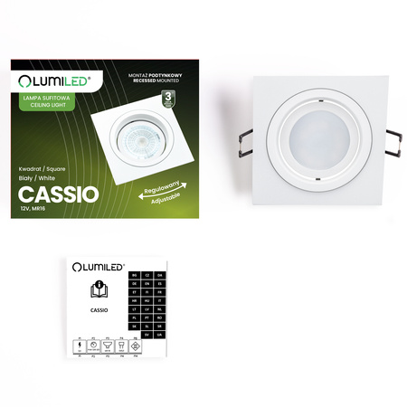 Oprawa HALOGENOWA Podtynkowa Ruchoma GU10 MR16 Kwadrat Biała CASSIO LUMILED