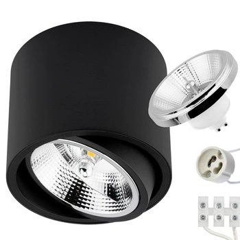 Zestaw Oprawa Natynkowa HALOGENOWA Metalowa Czarna SPOT TUBA 10cm + Żarówka LED GU10 ES111 15W COB 4000K