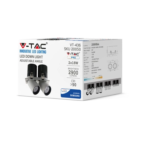 Oprawa LED Podtynkowa Spot 36W 4000K Ruchoma Podwójna SAMSUNG CHIP VT-436 V-TAC