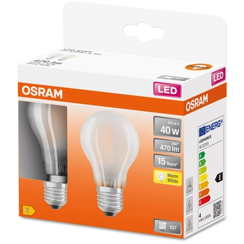 2x Żarówka LED E27 A60 4W = 40W 470lm 2700K Ciepła 300° Filament OSRAM STAR