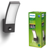 Kinkiet Ogrodowy Lampa Elewacyjna Zewnętrzna LED 12W 1200lm 4000K IP44 z Czujnikiem Ruchu i Zmierzchu Antracyt Splay Philips