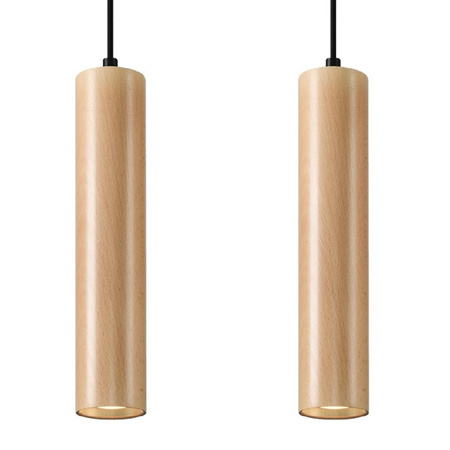 Lampa Sufitowa LED Wisząca LINO 2xGU10 Naturalne Drewno SOLLUX