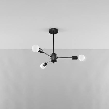 Lampa Sufitowa Wisząca Zwis 3x E27 Żyrandol Nieregularna Czarna Nowoczesna Lango Sollux